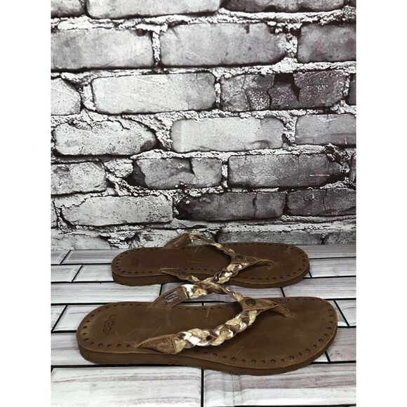 UGG Navie Braided Leather Rose Gold Flip Flops Sandals Women Sz 7M US/38 1007559 - Picture 15 of 15